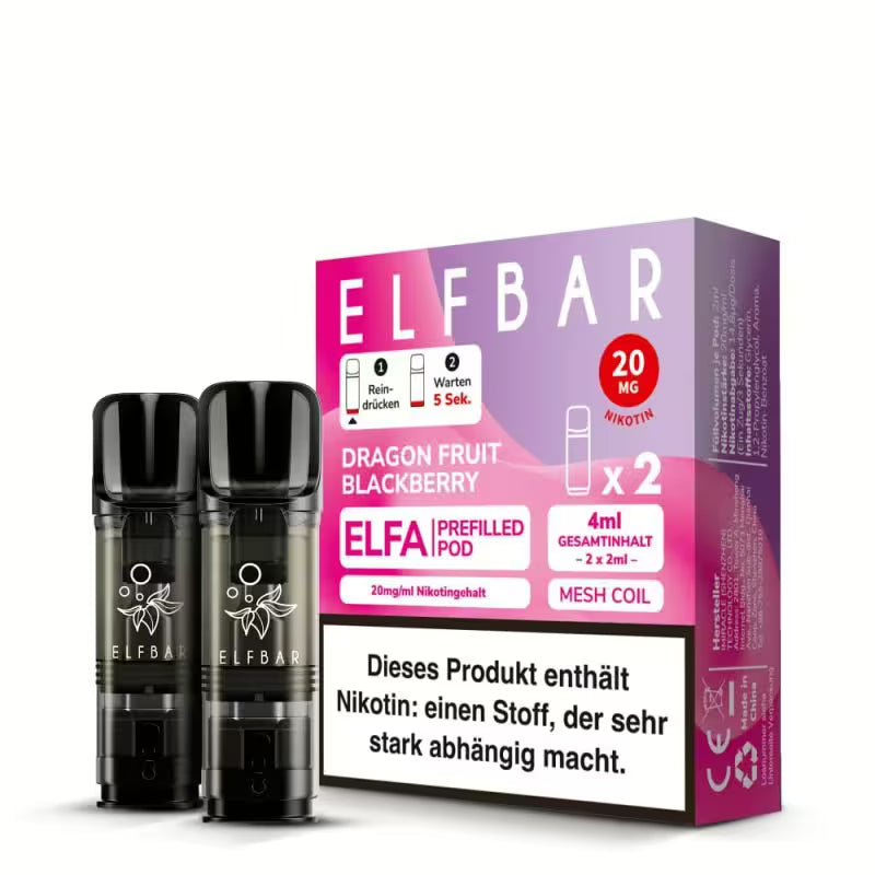2x Elfbar Elfa Einweg Pod - Dragonfruit Blackberry - 20mg Nikotinsalz 2ml